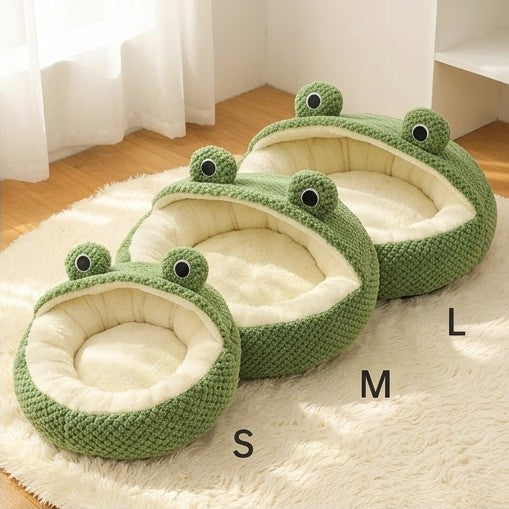 Froschform Haustiernest – Warmes Herbst & Winter Bett für Katzen & Hunde