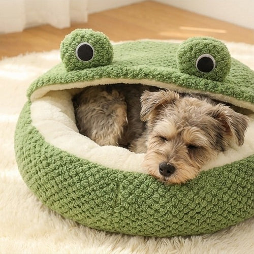 Froschform Haustiernest – Warmes Herbst & Winter Bett für Katzen & Hunde
