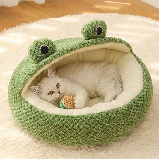Froschform Haustiernest – Warmes Herbst & Winter Bett für Katzen & Hunde